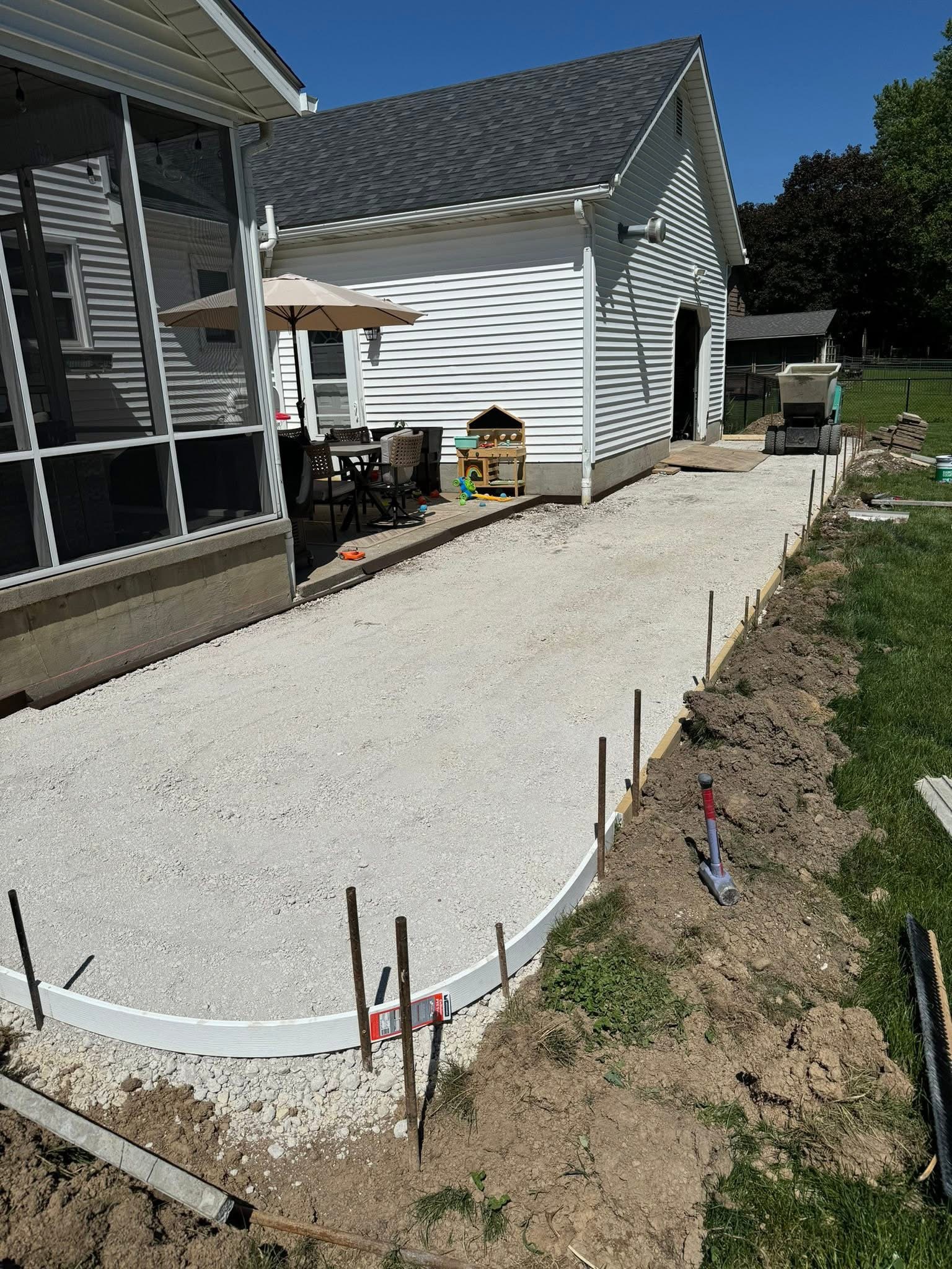Concrete patio forms set and graded before pouring in Northeast Ohio
